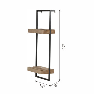 Étagère murale en fer et bois avec deux tablettes