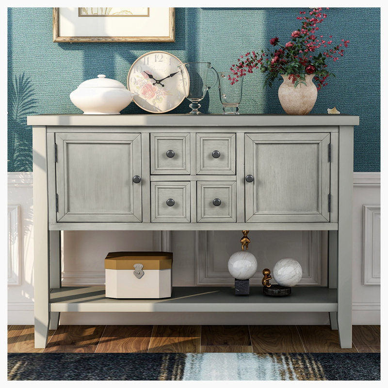 Armoire d'appoint en bois massif Delfausse, Gris antique