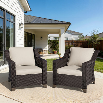 Minghui Outdoor Wicker Lounge Chair Set of 2 with Plush Cushions