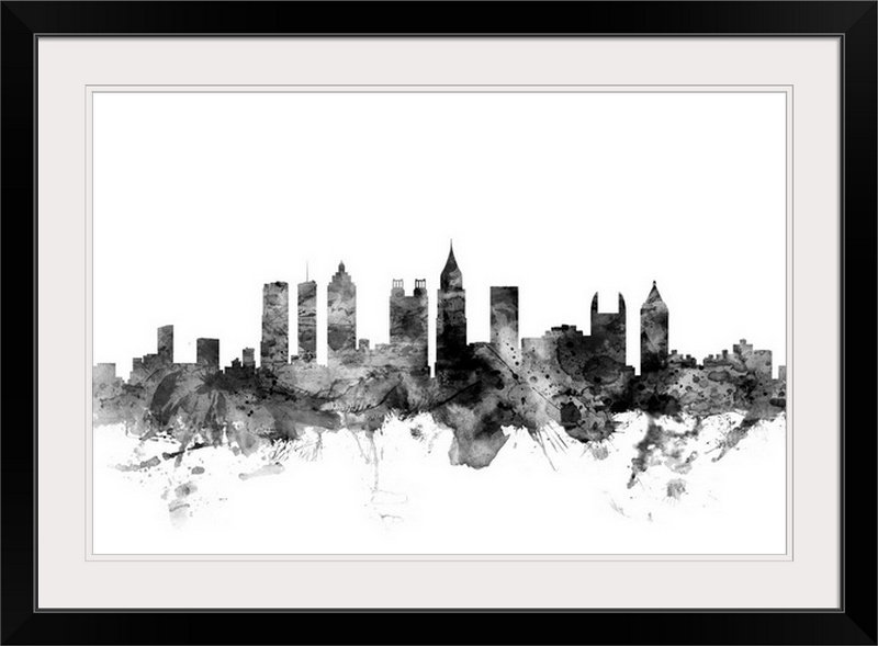 «Atlanta Georgia Skyline» par Francy, impression, Cadre noir, H 20 po x l 26 po x P 1 po
