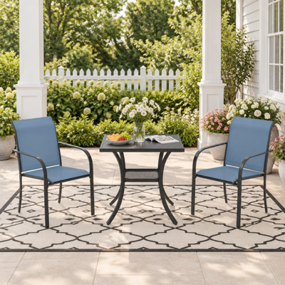 2-Person Outdoor Square Patio Dining Set with Stackable Chairs