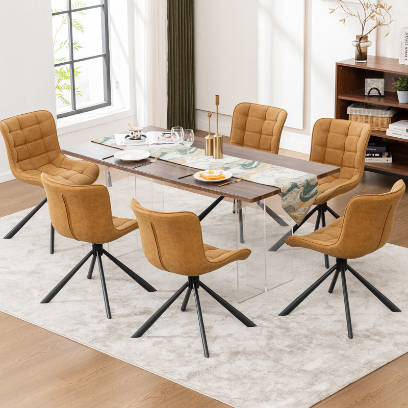 Chaises de salle à manger capitonnées pivotantes rembourrées en cuir avec pieds en métal, Brun