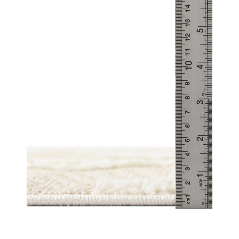 Tapis en polyester tissé à la machine ivoire / blanc Longmeadow, Rond 7 pi 10 po - sans pampilles