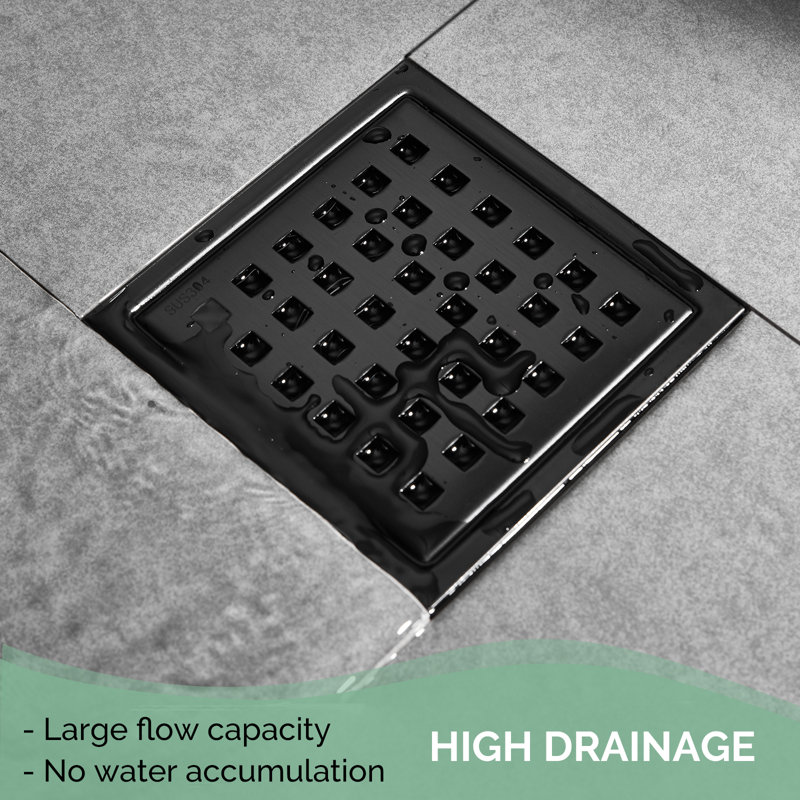 4.33'' Square Grid Shower Drain With Flange, Black