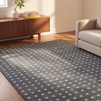 Lang Blue Hand-Tufted Geometric Wool Rug