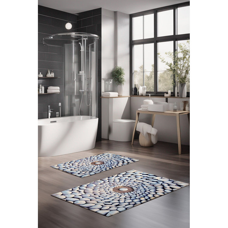 Eakly Luxury Bathmat Set (2 Pieces), 100% Polyester, 16.0 x 23.6 inches & 23.6 x 39.4 inches | Non-Slip Antibacterial Design, 0.3 in Pile Height | Machine Washable, Durable & Easy to Clean | Ideal for Bathroom Décor