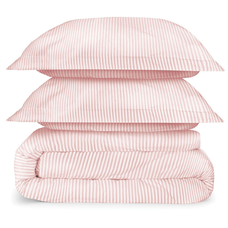 Stripes Blush Queen Duvet Set 200TC, Blush Striped, Queen Sheet Set with 2 Pillowcases