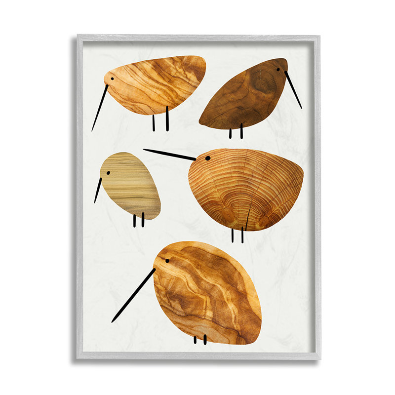 " Cute Tree Patterned Birds Abstract Rustic Animal " by Daphne Polselli, 14" H x 11" W x 1.5" D, Midnight Black Framed Giclee