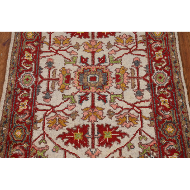 Floral Wool Ivory Oushak Indian Rug 3x5