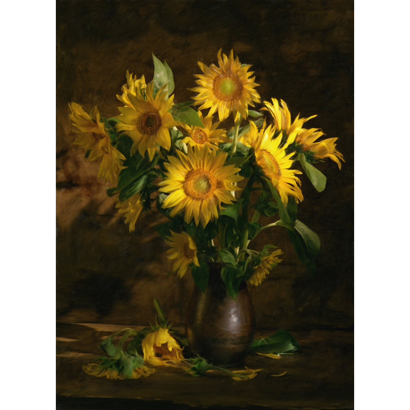 Sunflowers I - Painting Print, 20 cm H x 30 cm W, Black Floater Framed
