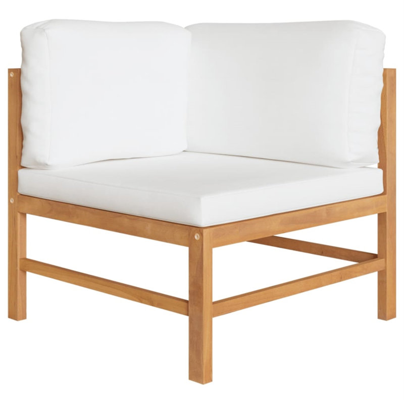 Ensemble de conversation modulaire en teck avec coussins 4 pièces Troxelville, Blanc, Bois