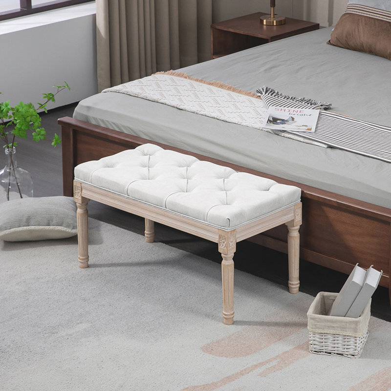 Banc rembourré Kayala, bois, H 19 po x l 46 po x P 15,75 po, Blanc, crème