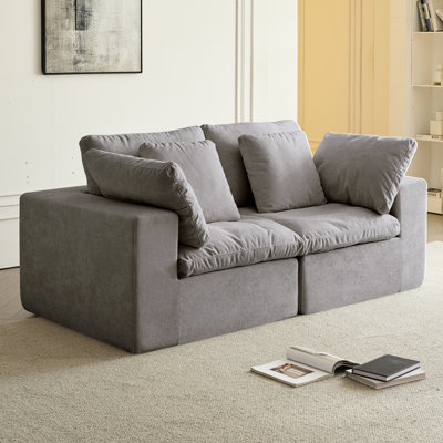 Albion Compressed Couch, Gray 2 - Seat Sleeper , Modular Corduroy Sectional For Bedroom, High Density Sponge And Quadruple Packaging