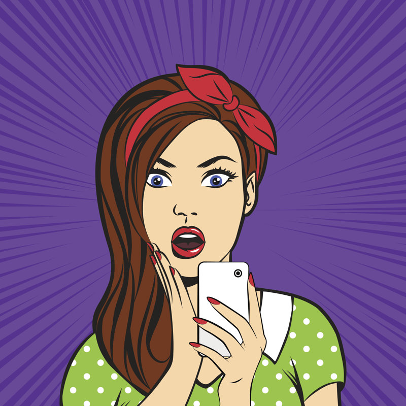 Vector Pop Art Surprised Woman - Wrapped Canvas Print, 51cm H x 51cm W x 3.8cm D