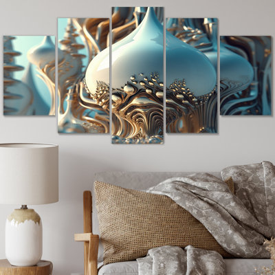  «Fractal Turquoise Cosmic Architecture - Décoration murale fractales - 5 panneaux