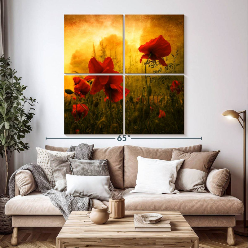 Coquelicots rouges au coucher du soleil, H 50 po x l 50 po
