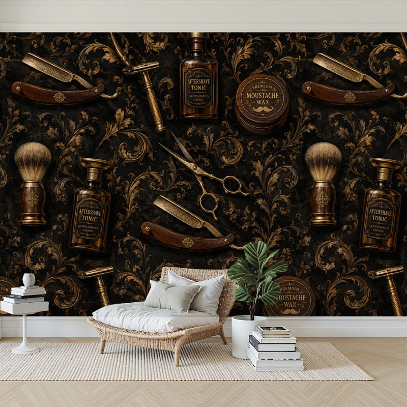 Papier peint adhésif auto-adhésif moderne pour la chambre à coucher avec outils rétro Barber Shop