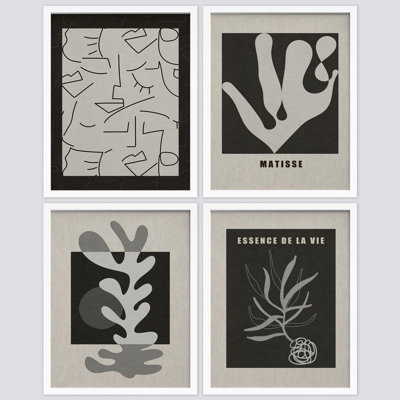 «Mid-Century Plants Nature» noir et blanc, impression encadrée sur papier, 4 pièces