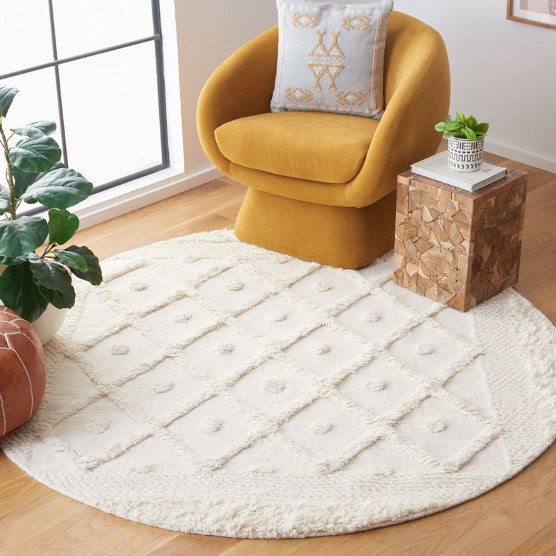 Tapis géométrique en laine / coton noué à la main Inelda, Rond 6 pi