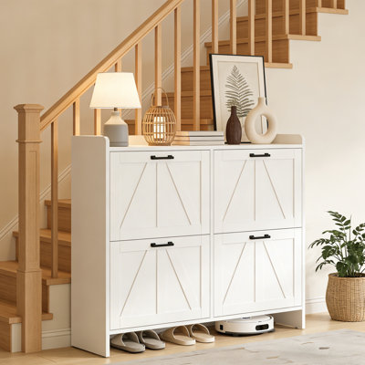Shoe Storage Cabinet With 4 Flip Drawers,Modern Shoe Organizer For Entryway