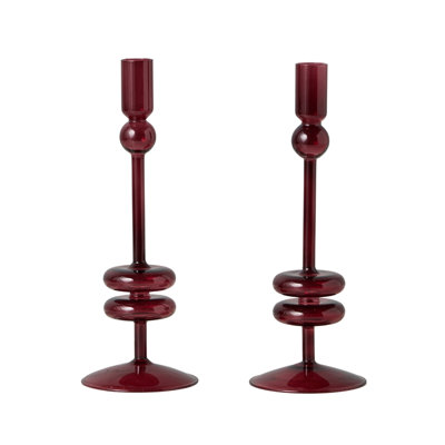 Bougeoirs de table en verre - Lot de 2 à 25 cm de hauteur - Rouge merlot