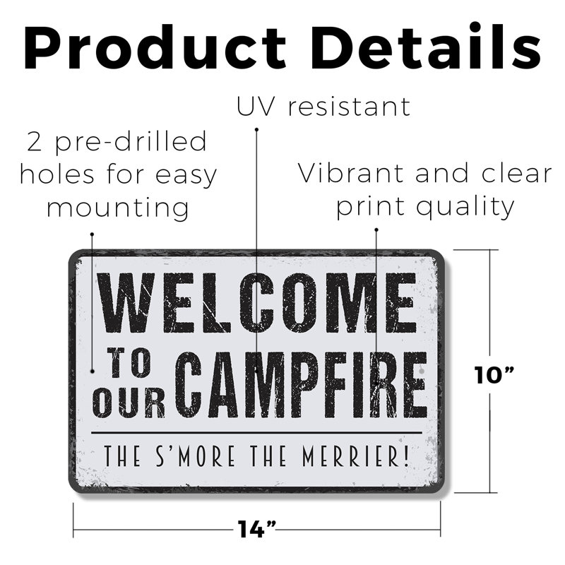 Enseigne en plastique 10 po x 14 po Welcome To Our Campfire, H 10 po x l 14 po x P 0,1 po