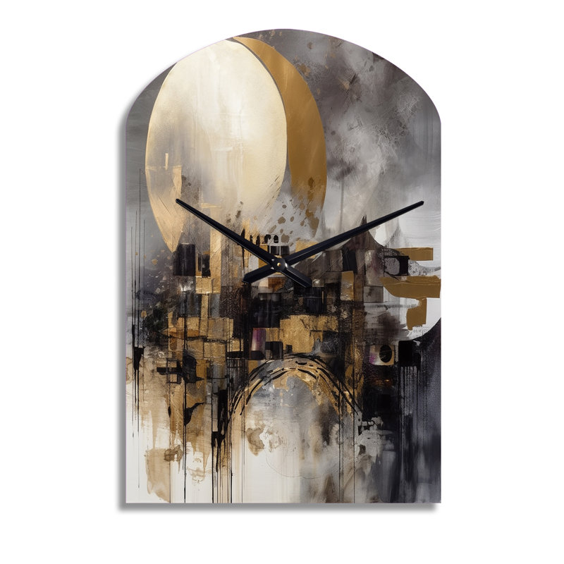 Exploration de la lune dorée évolutive I - Paysage, horloge murale asymétrique, Moyenne