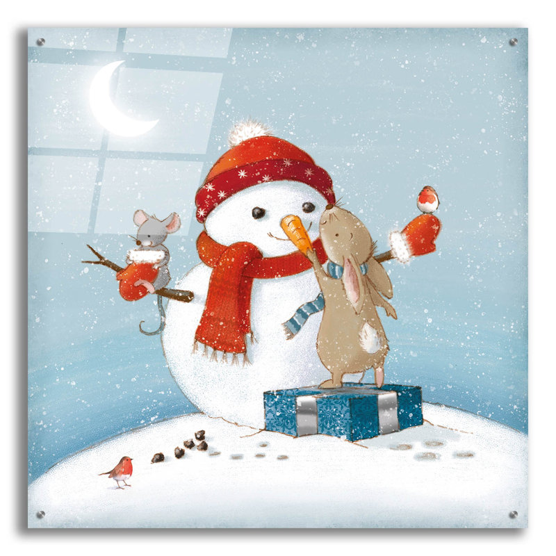  «Faire un ami bonhomme de neige» par Elle Media Group SA, art mural en verre acrylique, 36 po x 36 po, H 36 po x l 36 po