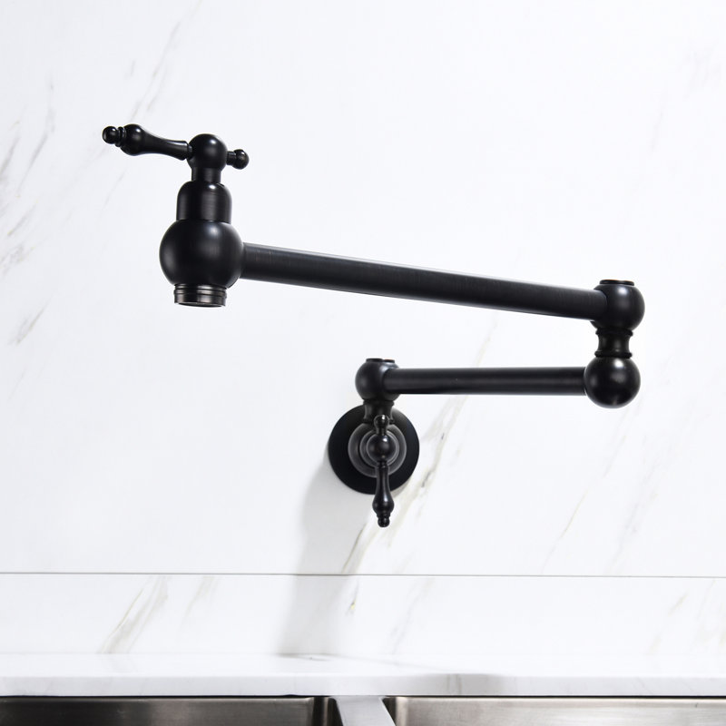 Wall Mount Pot Filler Faucet Matte Black, Brass Made, Arm For Easy And Filling, Double Handles To Manage Water Flow Velocity, Corrosion Treatment Brass, Convenient Control Homogeneity,