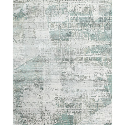 Tapis argent et vert noué à la main de haute qualité