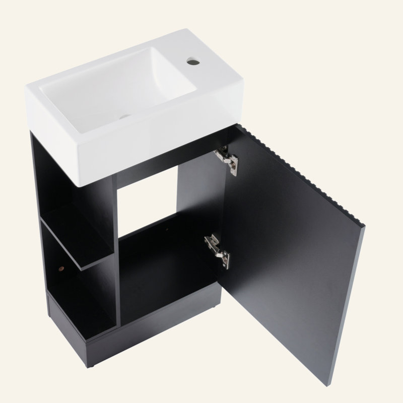 Meuble-lavabo 18,6 po avec lavabo, meuble-lavabo avec tablette à deux niveaux, orienté vers la gauche ou vers la droite
