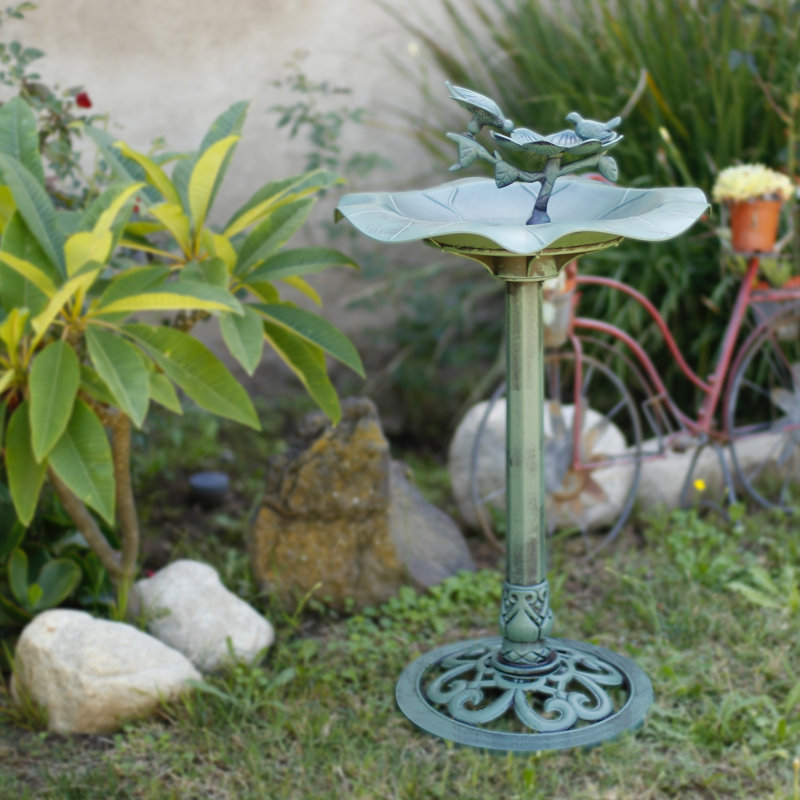 Lotus Birdbath Garden Statue, 33", Green, 33" H x 20" W x 20" D, Green