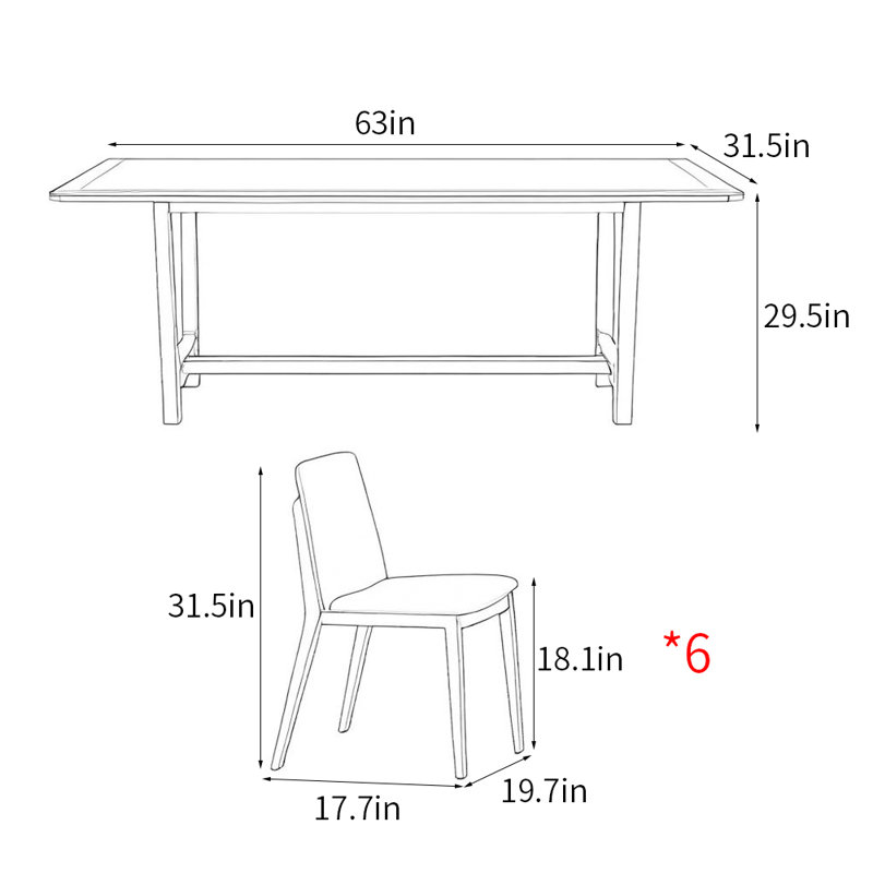 Ensemble de table de salle à manger rectangulaire de style nordique, H 29,5 po x L 63 po x l 31,5 po