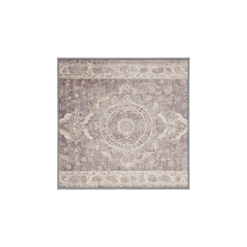 Machine Washable Gray Area Rug, Square 5'