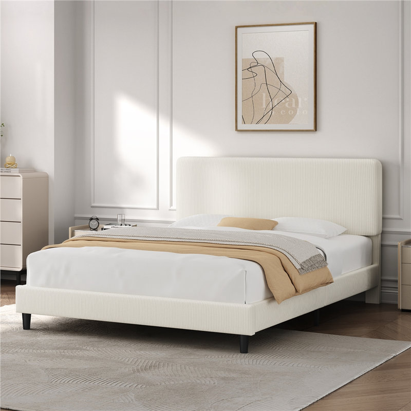 Modern Upholstered Bed Frame with Adjustable Chenille Headboard, King (5')