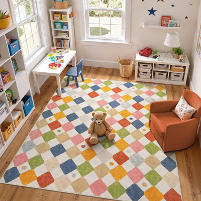 Tapis antidérapant coloré à motif de losanges pour enfants