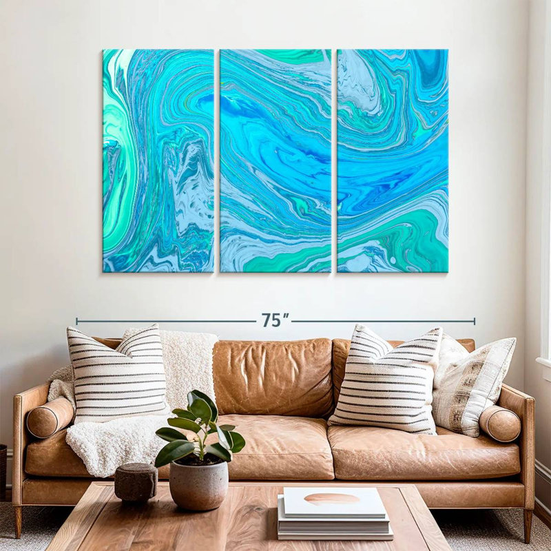 Vagues turquoise abstraites Avery, H 42 po x l 65 po