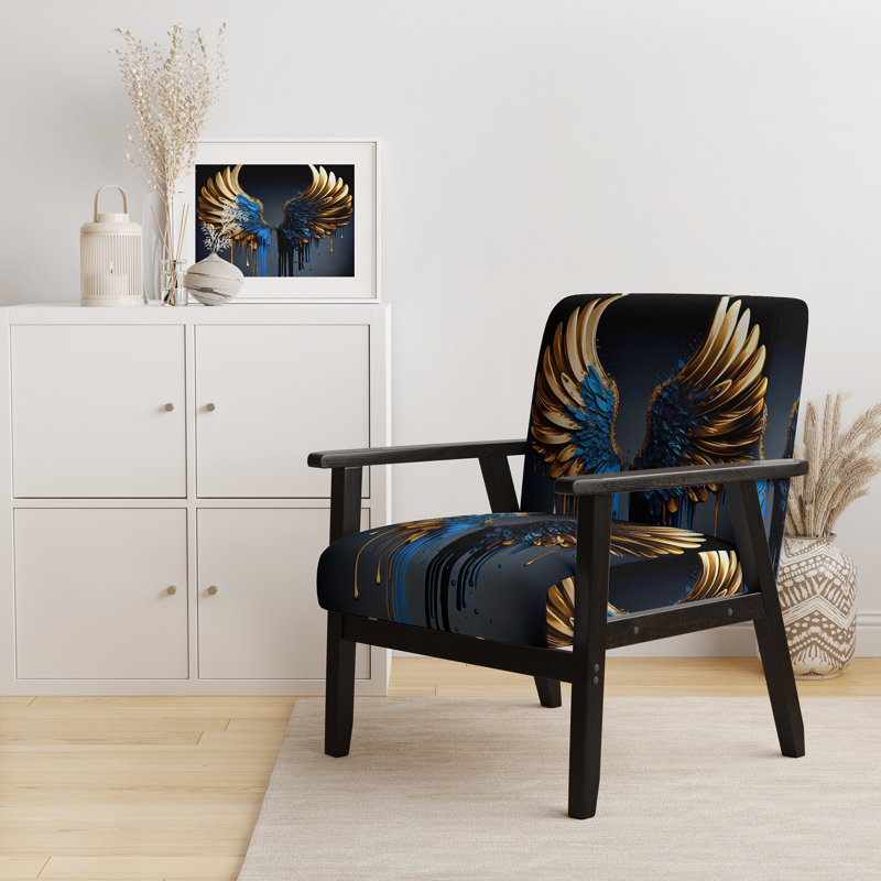 Fauteuil de 23 po de large Dabrielle, Mélange de polyester bleu / or