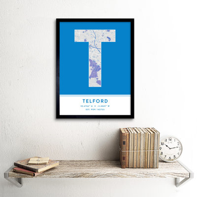 Telford City Map Telford Blue - Single Picture Frame Print