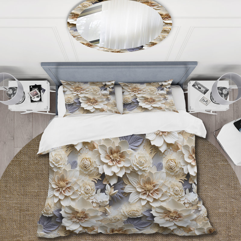 Literie White And Gold Chrysanthemum Mandalas I, Housse de couette simple + 1 taie décorative stan