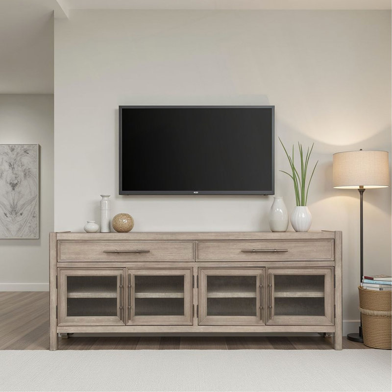 Console de meuble télé 65 pouces, aucun assemblage requis, finition chêne blanc