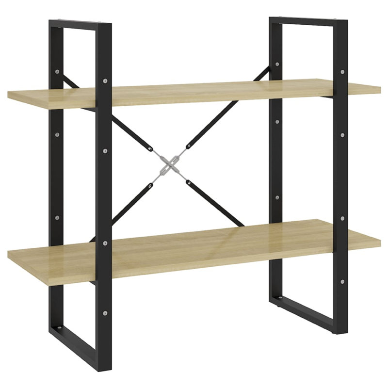 Bibliothèque Viwo, 2 tablettes, design moderne 32 pouces, H 27,6 po x l 31,5 po x P 11,8 po, Noir/chêne