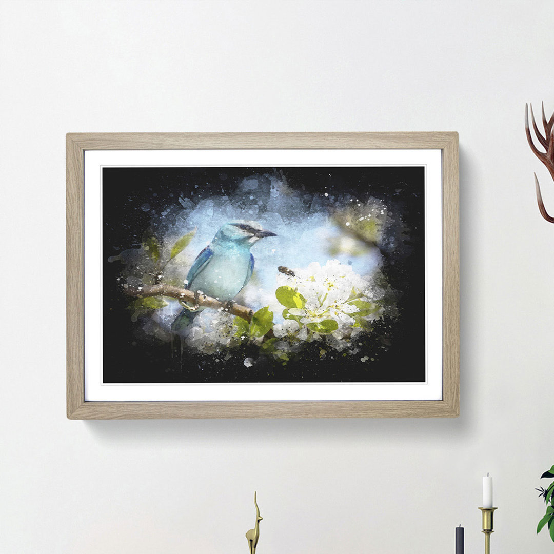 Blue Bird and Cherry Blossom Tree - Picture Frame Painting Print