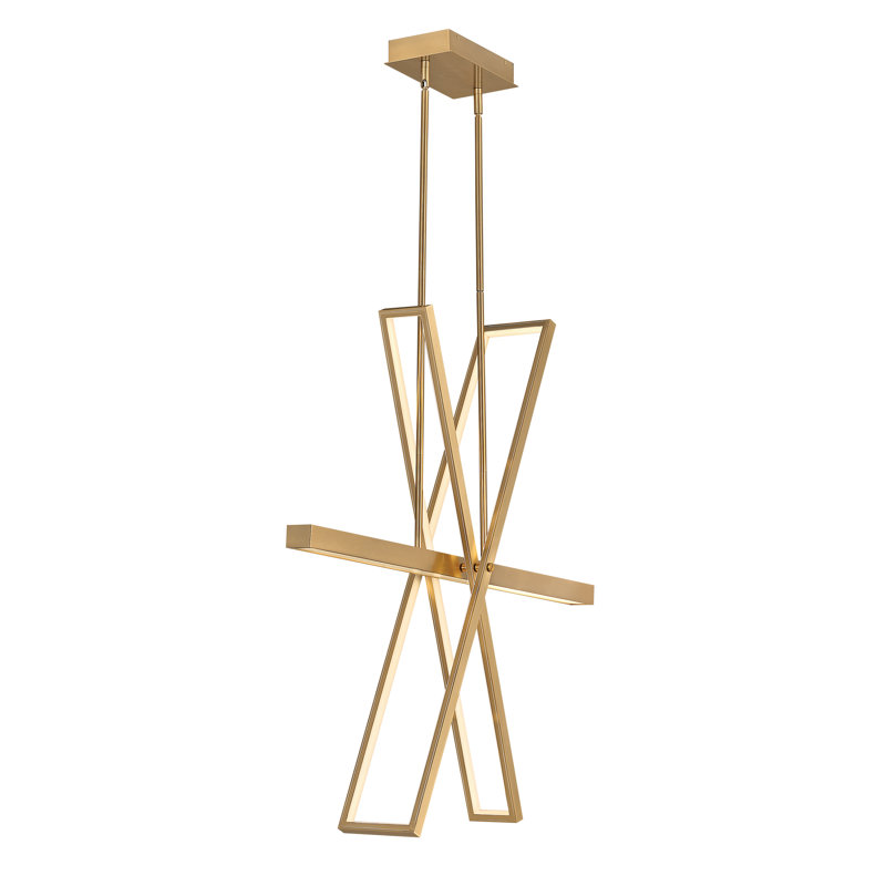 Tangent 36" Adjustable Integrated LED Linear Chandelier, Lacquered Brass