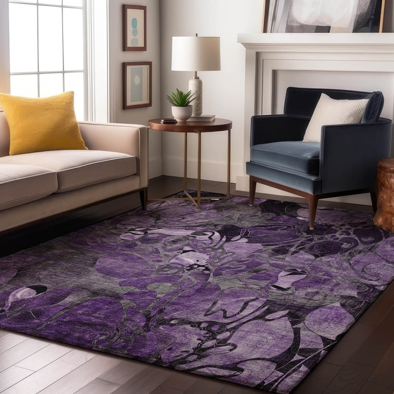 Cerrito AMF558 Machine Washable Premium Purple Area Rug, Rectangle 9 pi x 12 pi