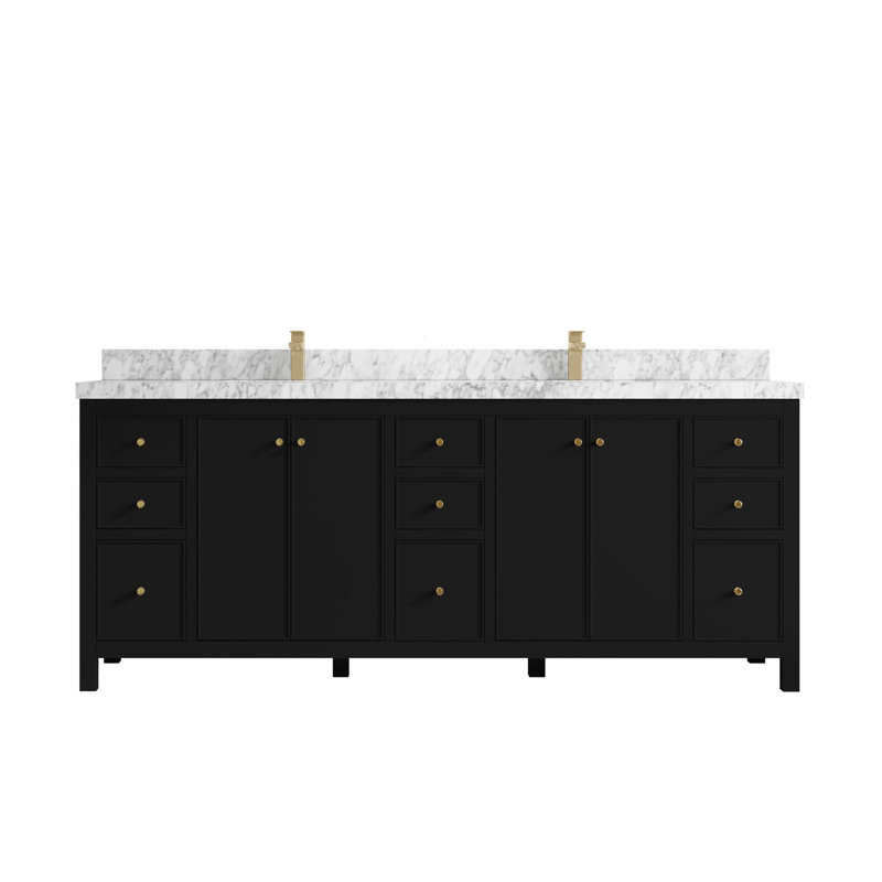 Meuble-lavabo double 84 po avec plateau Chicago, Marbre de Carrare