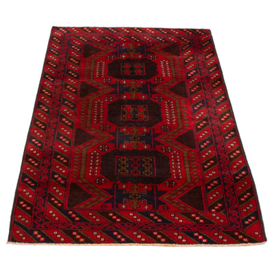 Tapis rouge noué à la main 3 pi 9 po x 6 pi 1 po Teimani