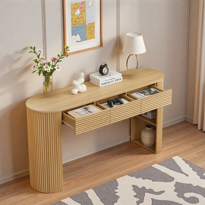 Console rétro avec 3 tiroirs, Naturel