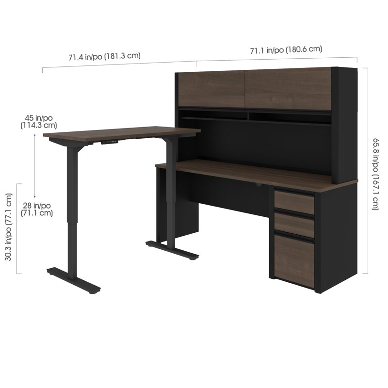 Aurea Piece Computer Desk Office Set, Antigua/Black, 4-Piece Set (1 Desk, 1 Table, 1 Credenza, 1 Hutch
