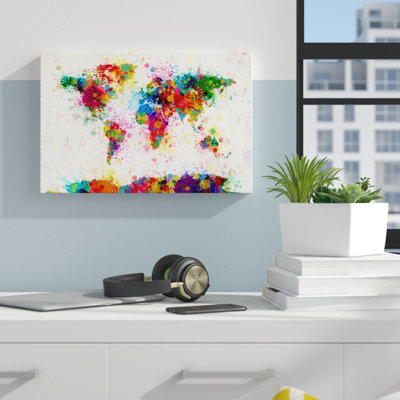 « world map paint gouttes », reproduction d’art sur toile tendue